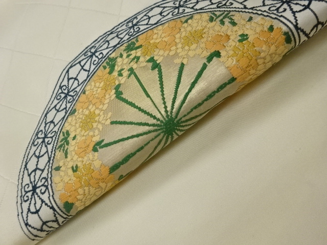  丸文に花葉・幾何学模様織出し名古屋帯